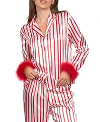 Linea Donatella Women's 2-Piece Marabou Stripe Top and Pants Pajama Set