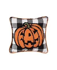 Jack-o-Lantern Pumpkin Check Tufted Halloween Accent Pillow, 12" x 12"
