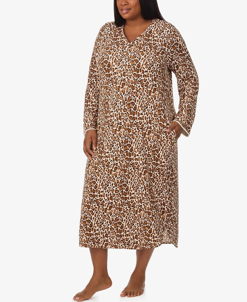 Ellen Tracy Plus Printed V-Neck Long Gown with Socks