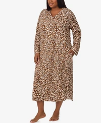 Ellen Tracy Plus Printed V-Neck Long Gown with Socks