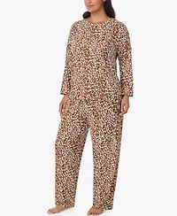 Ellen Tracy Plus Printed Round Neck Top and Pants Pajama Set