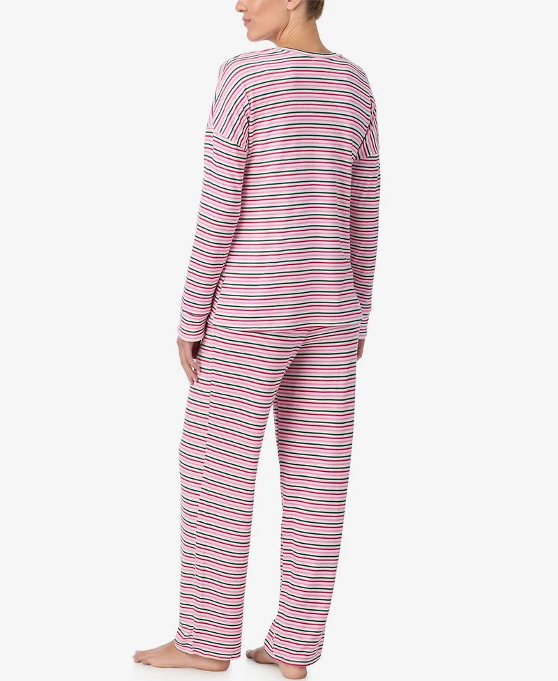Ellen Tracy Women's Printed Round Neck Top and Pants Pajama Set