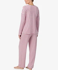 Ellen Tracy Women's Printed Round Neck Top and Pants Pajama Set