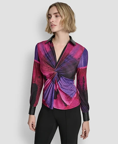 Dkny Petite Knot Front Long Sleeve Top