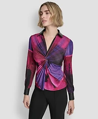 Dkny Petite Knot Front Long Sleeve Top