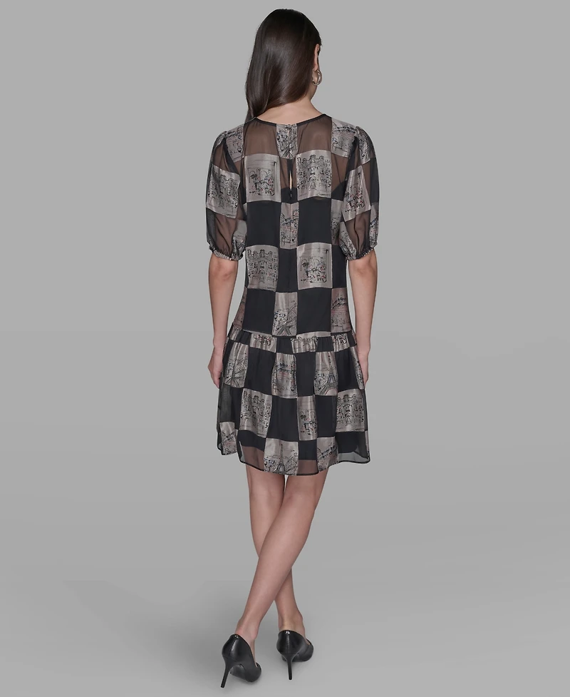Karl Lagerfeld Paris Women's Graphic Burnout Printed Crew Neck Dress