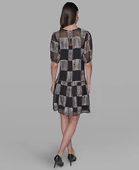 Karl Lagerfeld Paris Women's Graphic Burnout Printed Crew Neck Dress