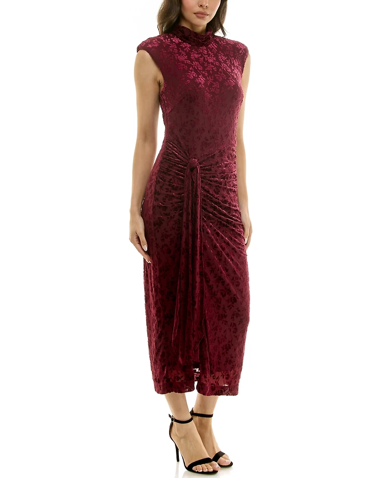 Taylor Women's Tie Front Mock Neck Midi Dress