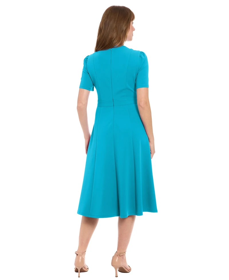 London Times Women's Solid Crew Neck Dress