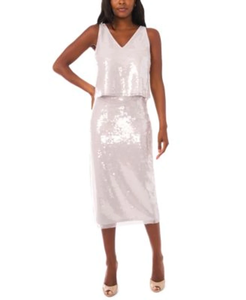 1.State Womens Sequin Embellished Sleeveless Top Midi Skirt