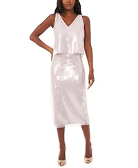1.State Womens Sequin Embellished Sleeveless Top Midi Skirt