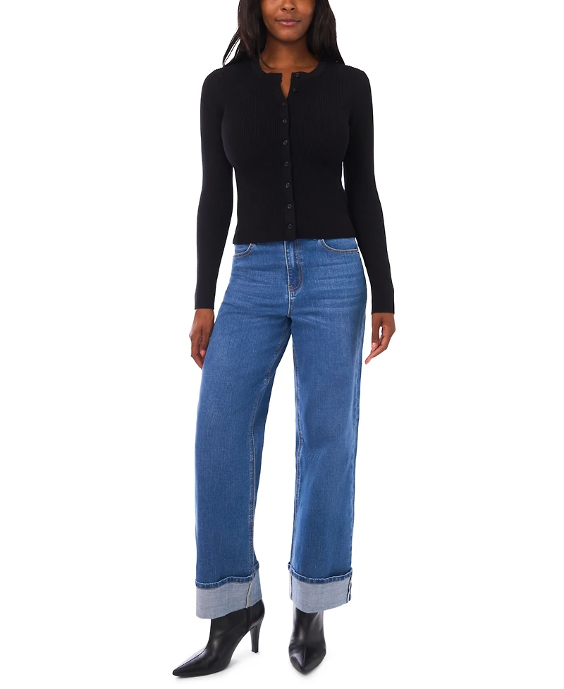 1.state Women's Fitted Cropped V-Neck Top