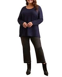 Tribal Plus Soft French Terry Scoop Neck Long Sleeve Top