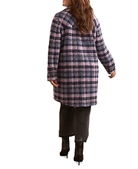 Tribal Plus Knit Plaid Notch Collar Shirt Jacket