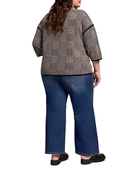 Tribal Plus Size 3/4 Sleeve Mock Neck Jacquard Plaid Top