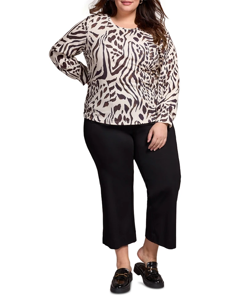 Tribal Plus Printed Long Sleeve Crew Neck Knit Top