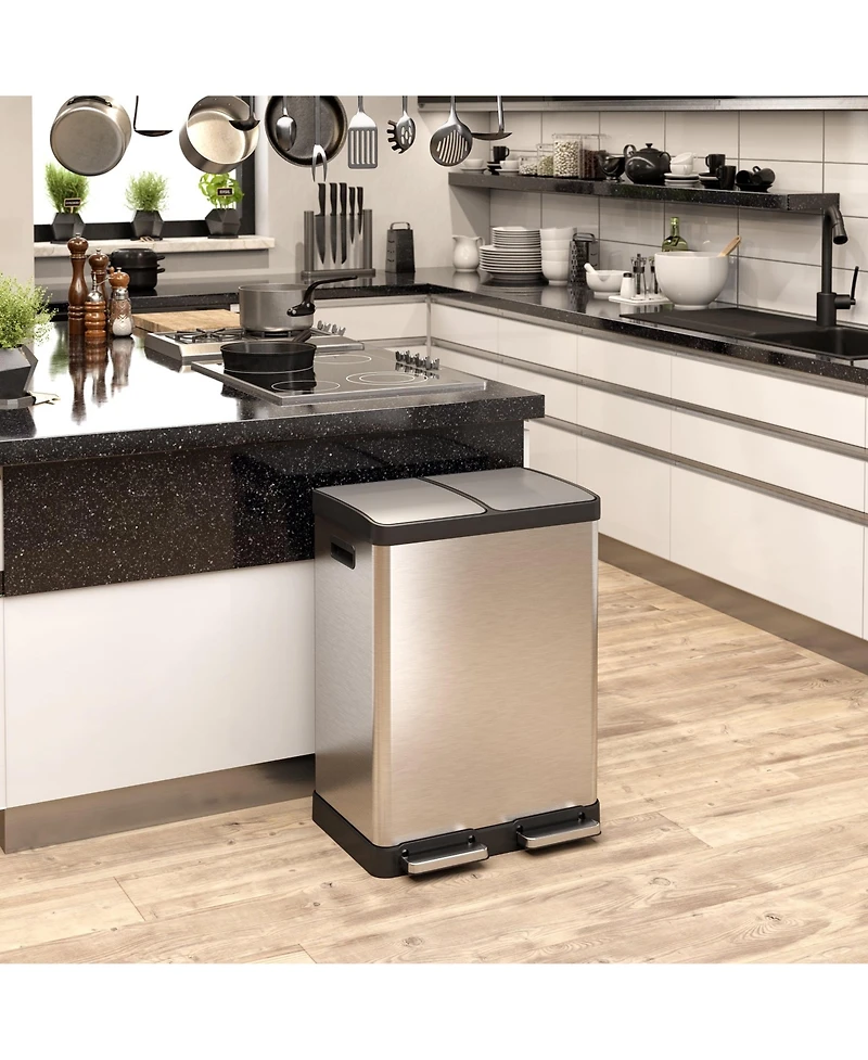 16 Gallon / 61 Liter SoftStep Stainless Steel Combo Step Pedal Kitchen Trash Can and Recycle Bin with Dual Odor Filters