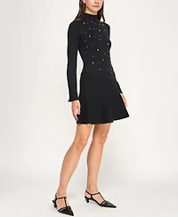 Invitee Juniors' Long Sleeve Asymmetric Skater Skirt Sweaterdress