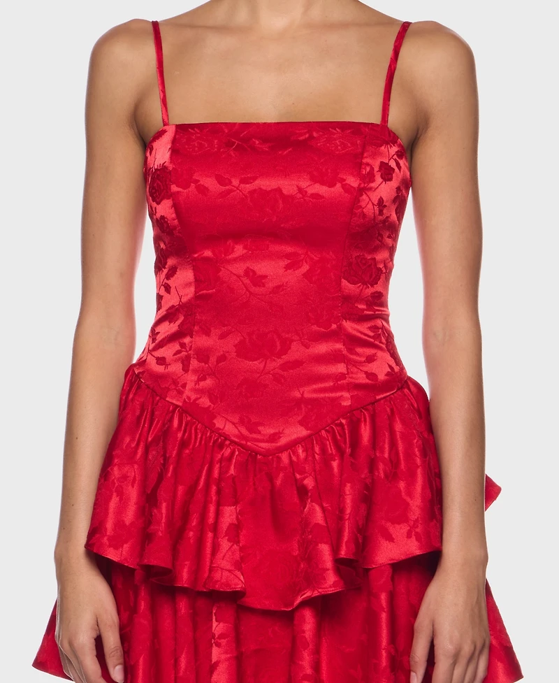 B Darlin Juniors' Strapped Ruffle Layered Square Neck Dress