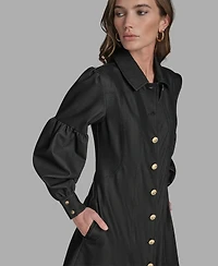 Bcbg Women's Button-Front Balloon Sleeves Mini Denim Dress