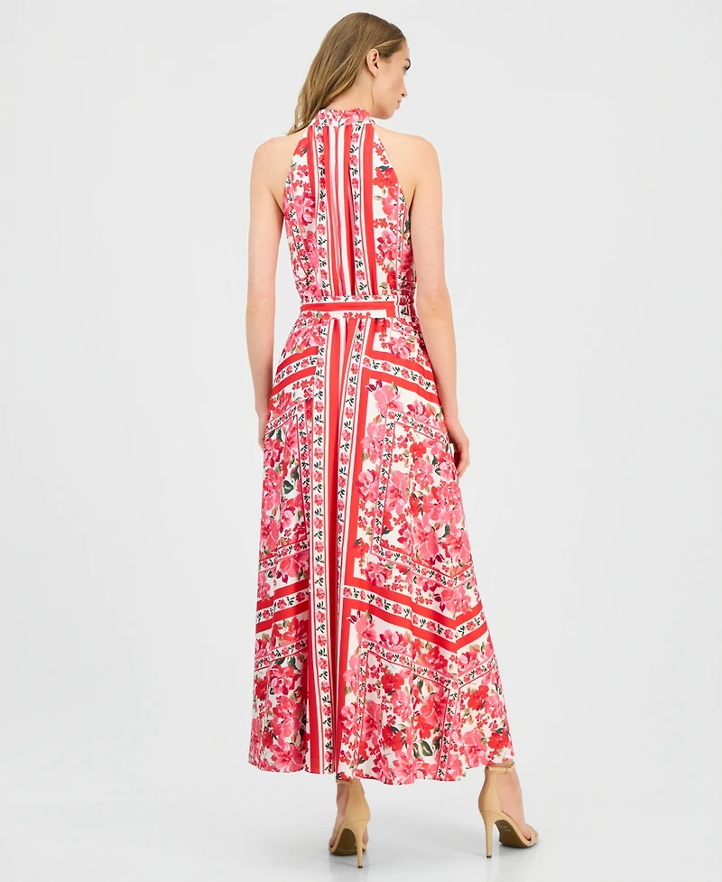 Anne Klein Women's Printed Halter Belted Maxi Dress
