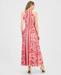 Anne Klein Women's Printed Halter Belted Maxi Dress