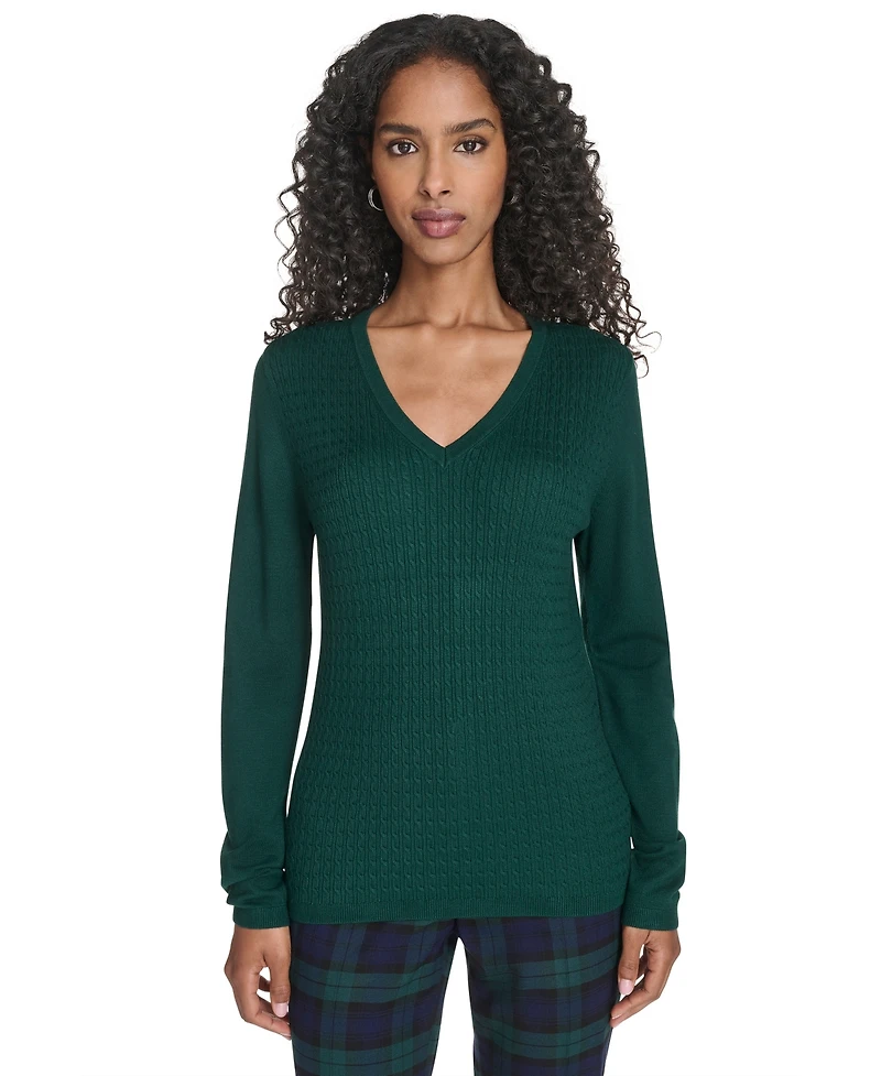 Tommy Hilfiger Women's V-Neck Cable Sweater