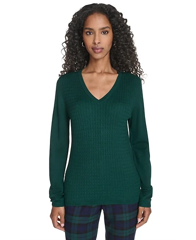 Tommy Hilfiger Women's V-Neck Cable Sweater
