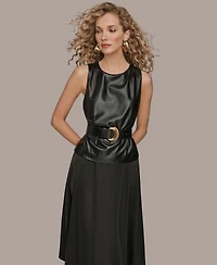 Donna Karan New York Women's Sleeveless Mixed Media Belted Midi Dress