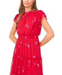 CeCe Women's Flutter Sleeve Smocked Tiered Midi Dress
