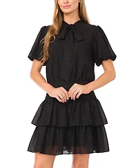 CeCe Women's Puff Sleeve Tie Neck Dress