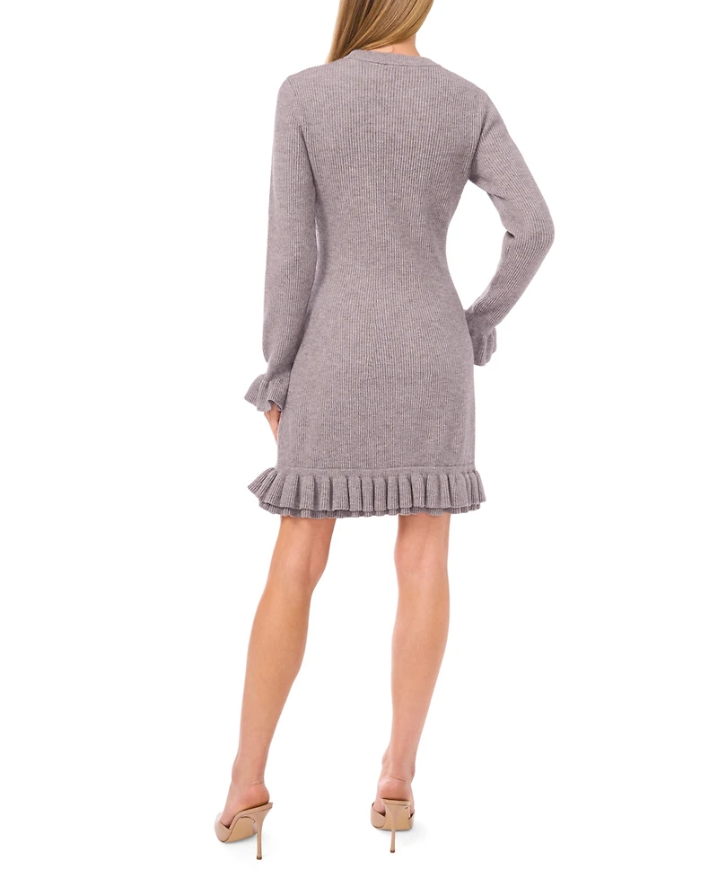 CeCe Women's Long Sleeve Ruffles Sweater Dress