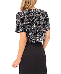 CeCe Women's Cropped Velvet Sequin Short Sleeve Top