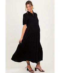 Pinkblush Maternity Black Collared Button Down Tiered Midi Dress