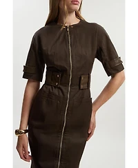 Karen Millen Women's Cotton Pu Utility Midi Dress