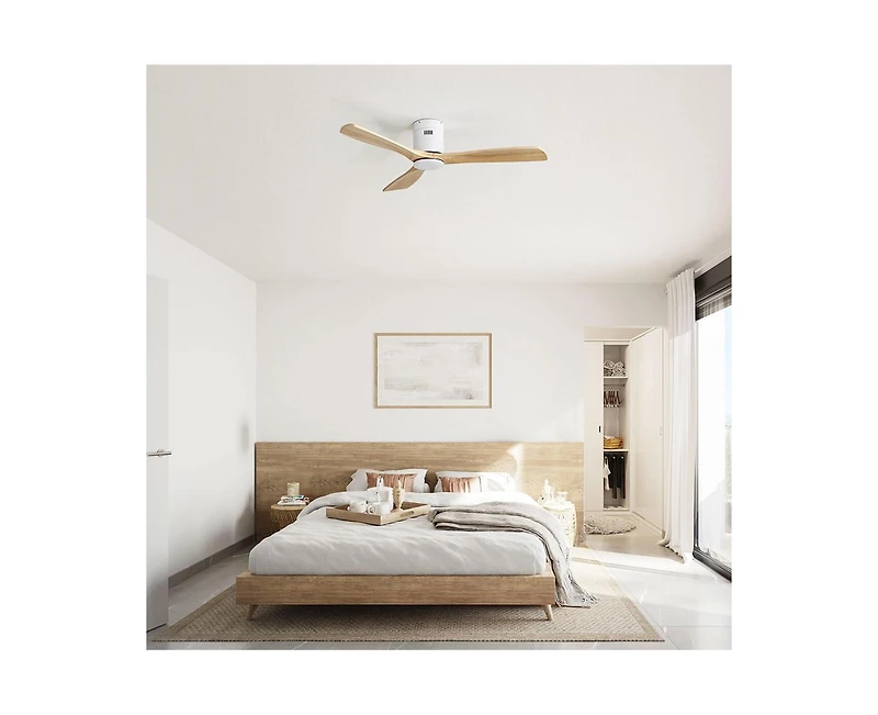 52-inch Modern White 3 Solid Wood Blade Ceiling Fan with 6-speed Remote Control and Forward Reverse Rotation Function for Indoor