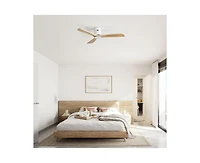 52-inch Modern White 3 Solid Wood Blade Ceiling Fan with 6-speed Remote Control and Forward Reverse Rotation Function for Indoor
