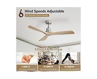 52-inch Modern Sand Nickel 3 Blades Walnut Ceiling Fan with 6 Speed Remote control and Timing and Forward Reverse Rotation Function for Indoor