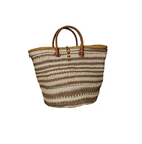 Sawa Sawa Rooted in Life Basket – Handwoven Brown & White Sisal Tote with Leather Trim