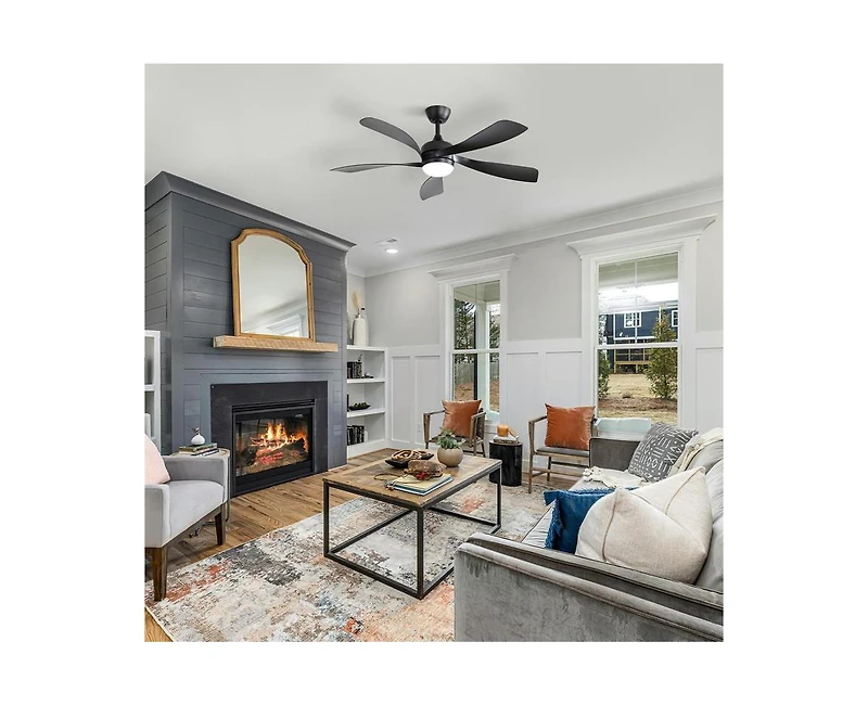 52-inch Black Modern Downrod Indoor Abs 5 Blades Led Ceiling Fan Light with Remote Control Support Six Speed Ajustable