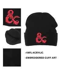 Dungeons & Dragons Men's Ampersand Logo Embroidery Black Acrylic Knit Cuff Beanie