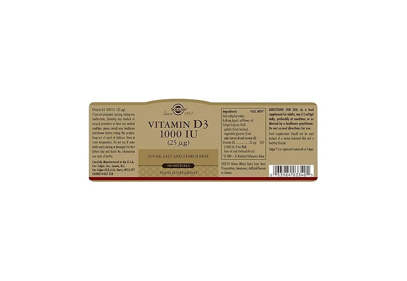 Solgar Vitamin D3 (Cholecalciferol) ,1000 Iu ,100 S Gels