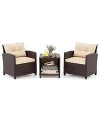 Gymax 3-Piece Patio Furniture Set Pe Rattan Conversation Set w/ Glass Coffee Table Outdoor
