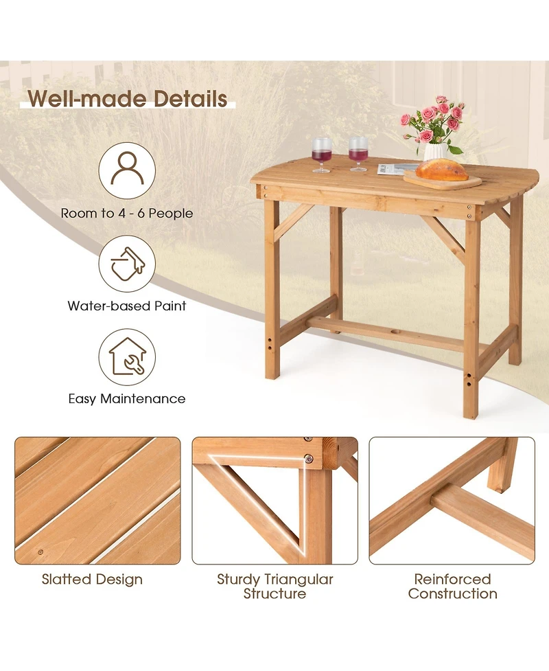 Gymax Outdoor Fir Wood Dining Table 1.5'' Umbrella Hole Yard Garden Natural Patio