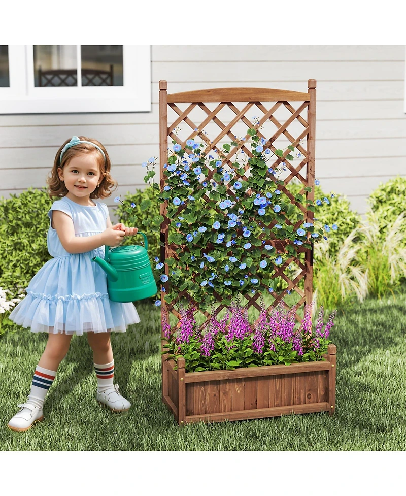 Gymax 60'' Tall Raised Garden Bed w/ Diamond Lattice Trellis Drainage Holes Outdoor