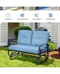 Gymax Patio Swing Glider Chair Rocking Loveseat Bench for 2 Persons with Blue Cushions