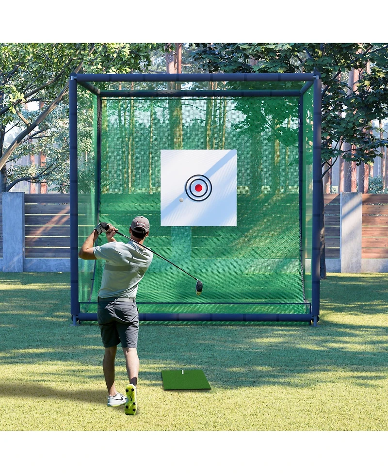 10x10x10FT Golf Practice Net Cage with Metal Frame, Backyard Golf Hitting Net Kit, Durable Batting Cage Netting for Home Golf Training and Simulators