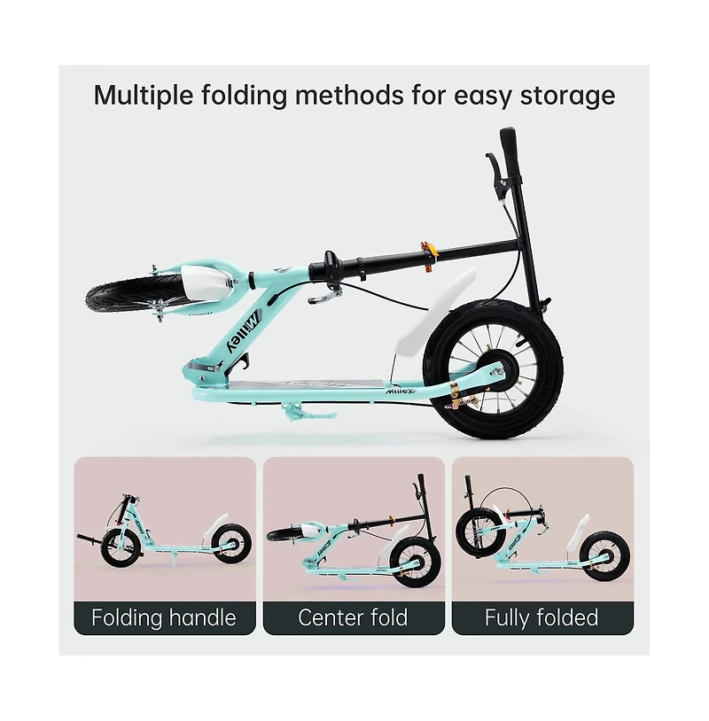 Artudatech Foldable Kids Scooter with 12 Inch Shock-Absorbing Tires, Adjustable Height & Dual Brakes for Ages 7-12