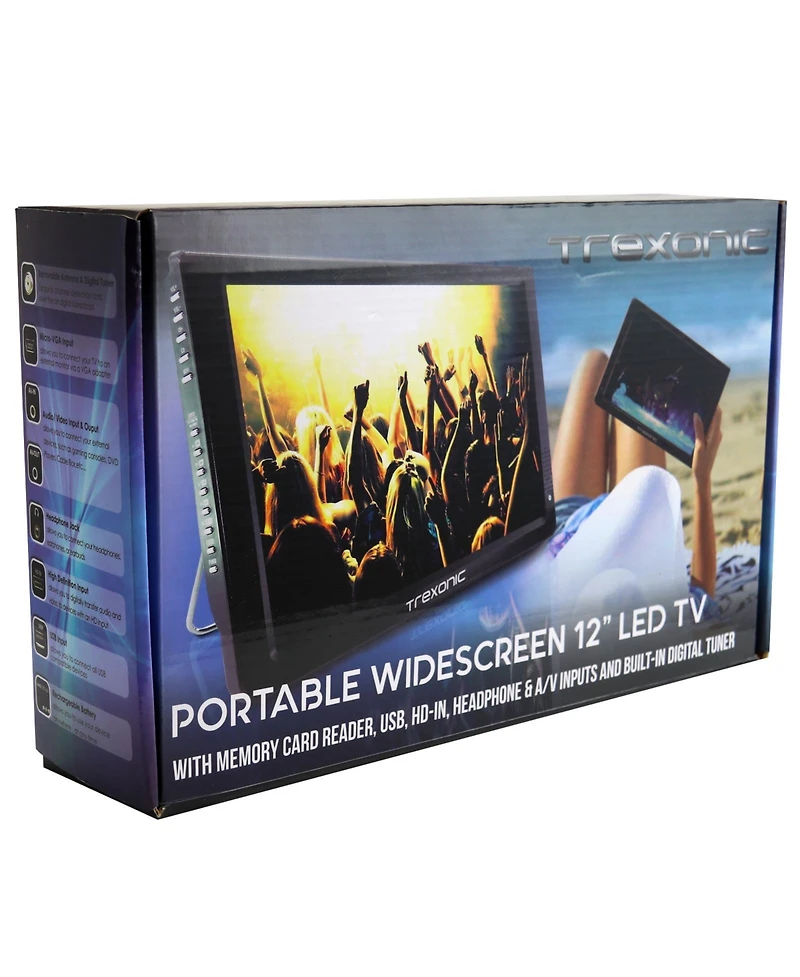 Trexonic Ultra Lightweight Rechargeable Widescreen 12" Led Portable Tv with Built-in Digital Tuner and Detachable Antenna