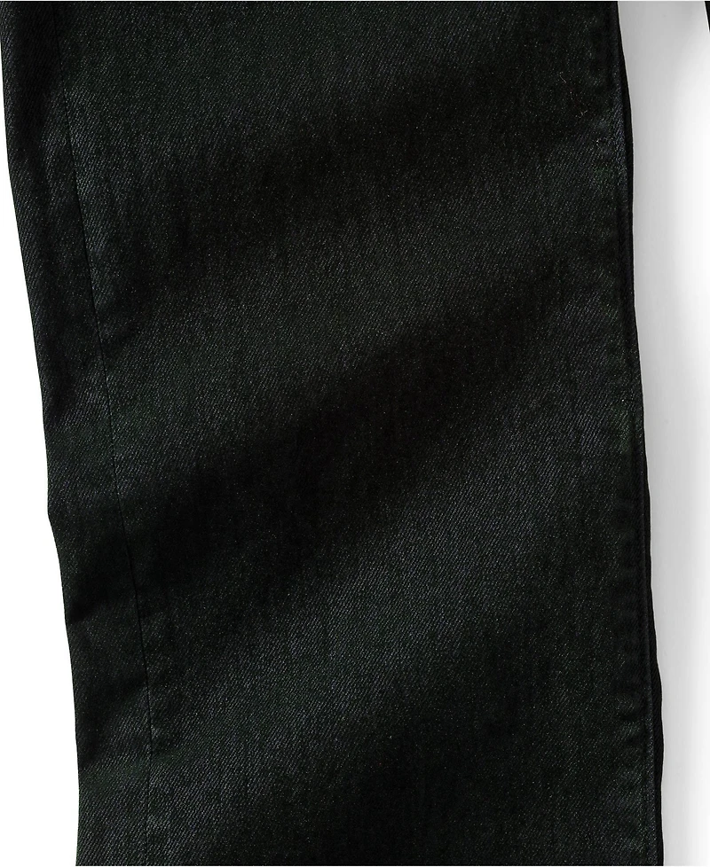 Lands' End Women's Flocked Denim Mid Rise Relaxed Straight Leg Cuff Jeans